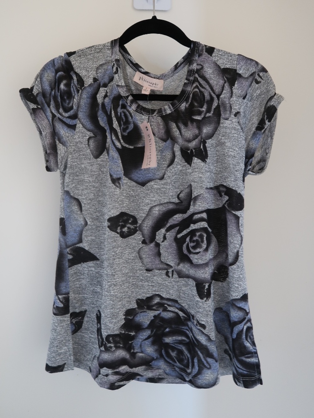Philosophy Women's L Grey Melange Tone Rose T-shirt